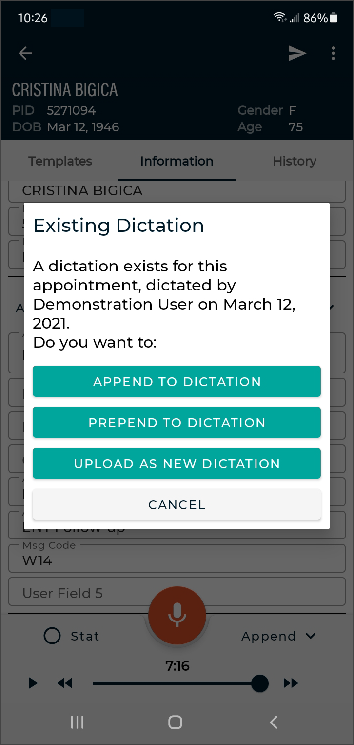 Upload New Dictation from Transcription